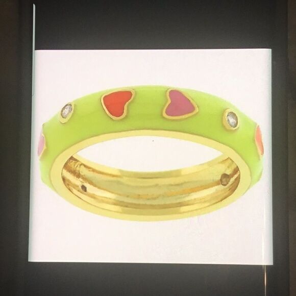 Lime Sorbet & Enamel Hearts Stack Band Ring Sz 10 - Picture 2 of 7